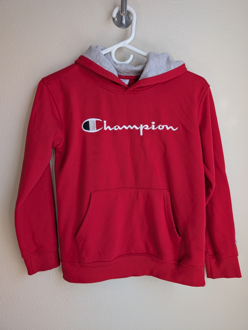 Champion Boys Red Hoodie with Gray Hood Lining Size 10/12